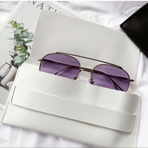 NEW-Durable Leather White Sunglasses Case